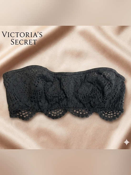 Victoria's Secret Other - Victoria's Secret Strapless Bra Black Eyelet Lace Trim Underwire Bandeau Size XS